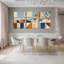Tableau abstrait sur toile tendue, motif paysage de plage géométrique (lot de 3)-931503188