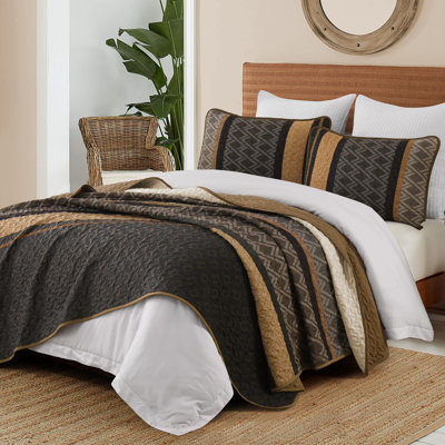 3 Pieces Striped Quilt Set Lightweight Microfiber Bedspread Coverlet with Pillow Shams Fall Bedding for Family All Season