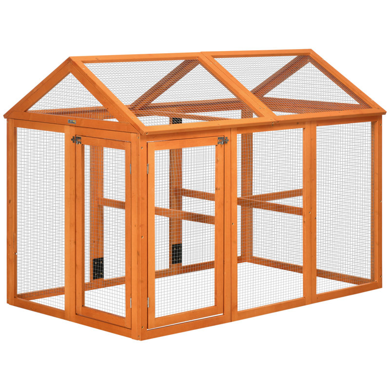 Large Orange Wooden Chicken Playpen with Mesh Wire