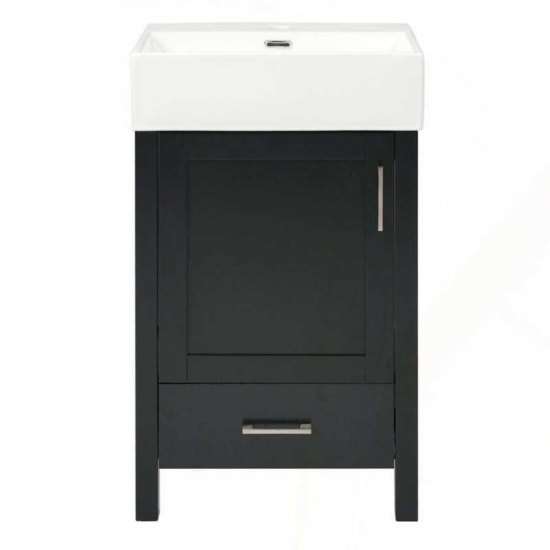 20.28'' Modern Bathroom Vanity with Ceramic Sink, Solid Wood Frame, and Drawer for Small Bathrooms, Black