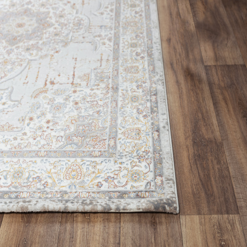 Tapis oriental ivoire et gris, Rectangle 5 pi 3 po x 7 pi 6 po