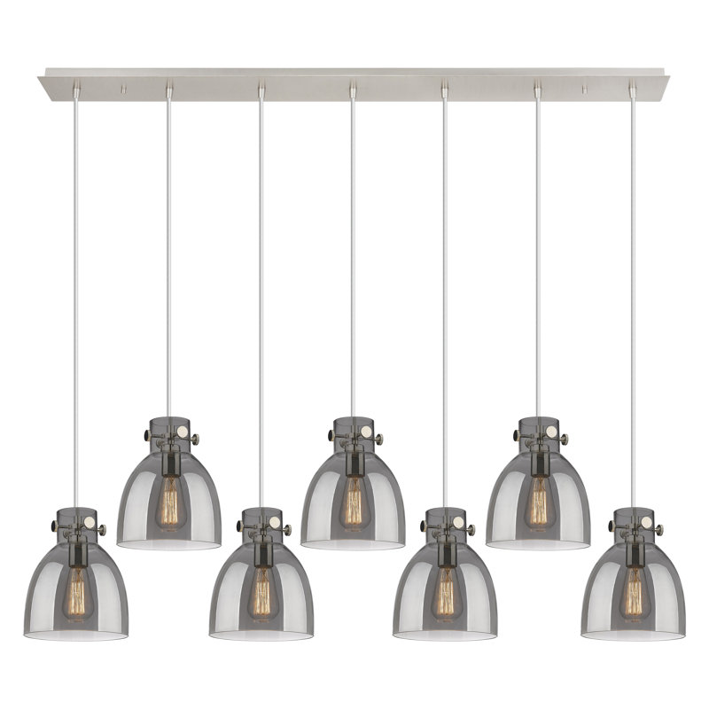 Luminaire suspendu en forme de cloche à 7 lumières Amrith, Gris fumée clair, Nickel poli