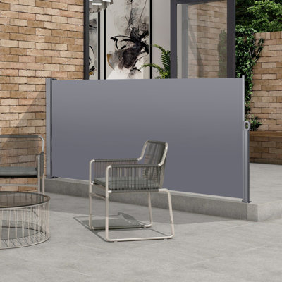 Auvent latéral rétractable 138 po x 71 po, gris, imperméable à l'eau, pour espaces extérieurs 138 po x 71 po - Terrains de golf