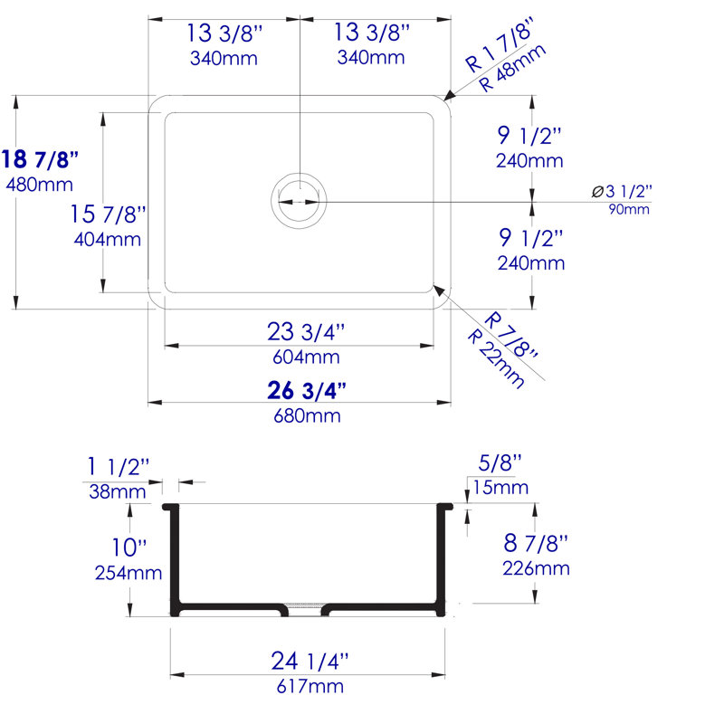 26.75'' L Single Bowl Fireclay Kitchen Sink, Black Matte