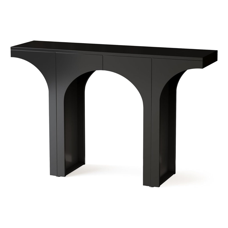 Console Table, 47 Inch Long Rectangular Top, Modern Black Arch Base