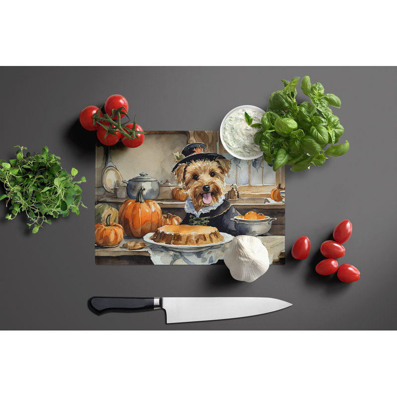Lakeland Terrier Fall Kitchen Pumpkins Glass Cutting Board Large