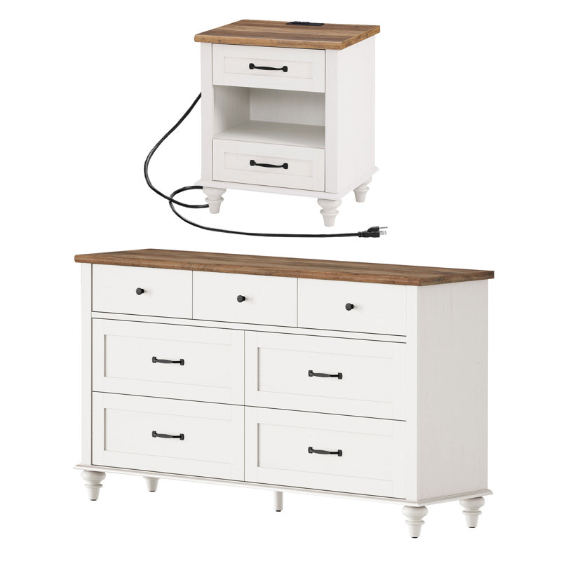 Ensemble de chambre à coucher 2 pièces Eulalah, Blanc cassé