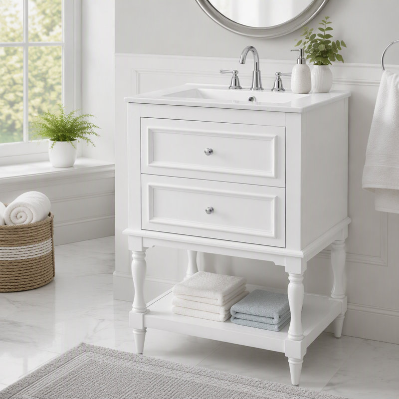 Meuble-lavabo 24 po avec lavabo en céramique, Blanc