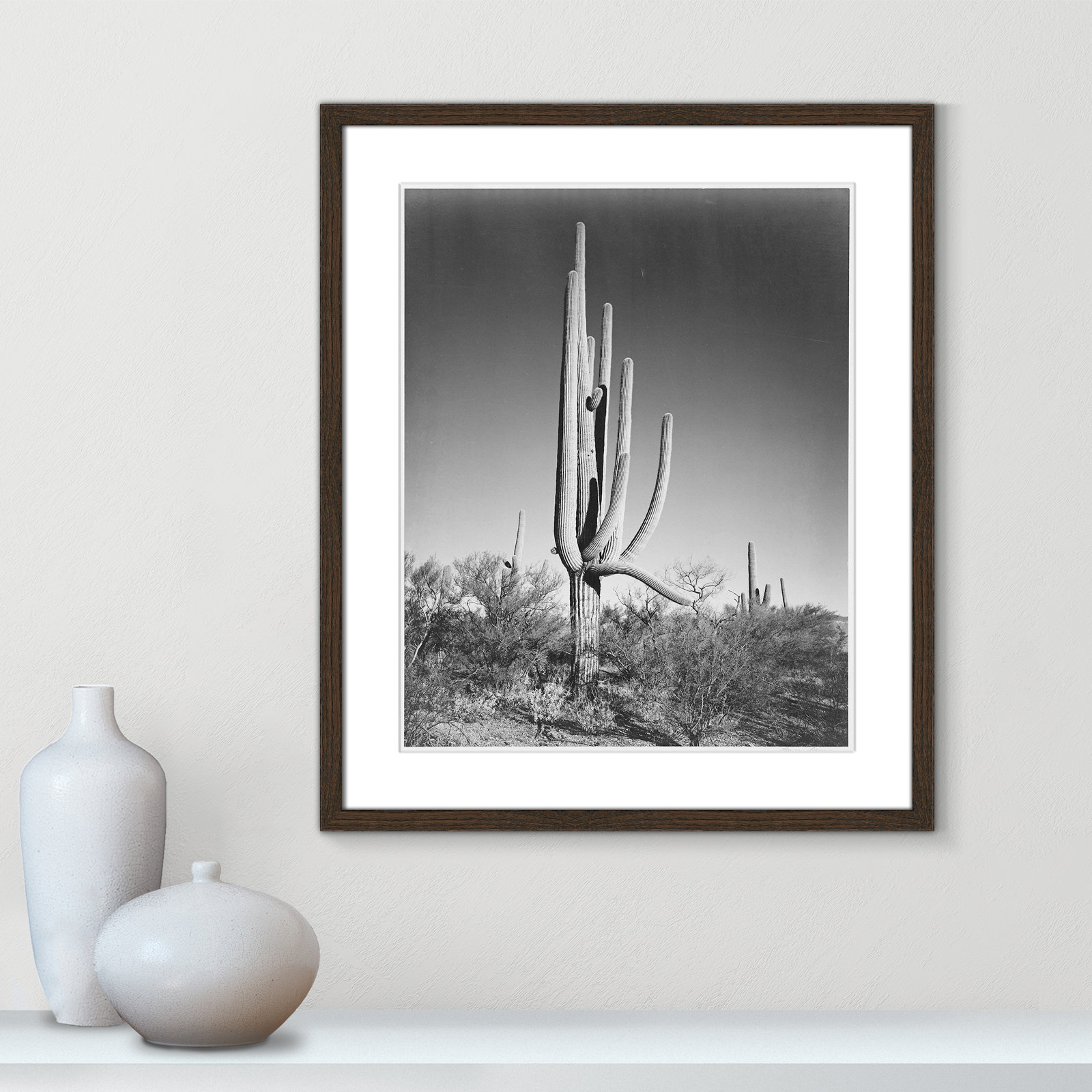 Saguaro National Monument Print by Ansel Adams, 25.5" H x 21.5" W x 0.75" D, Walnut