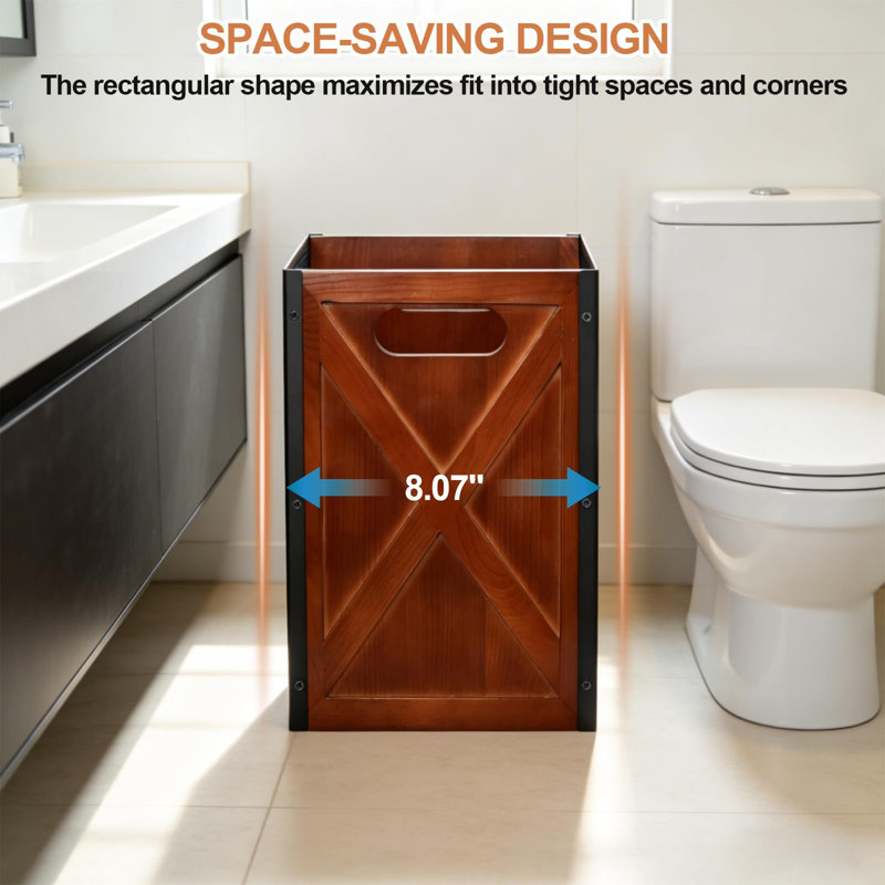 Iron And Wood Combination Waste Basket