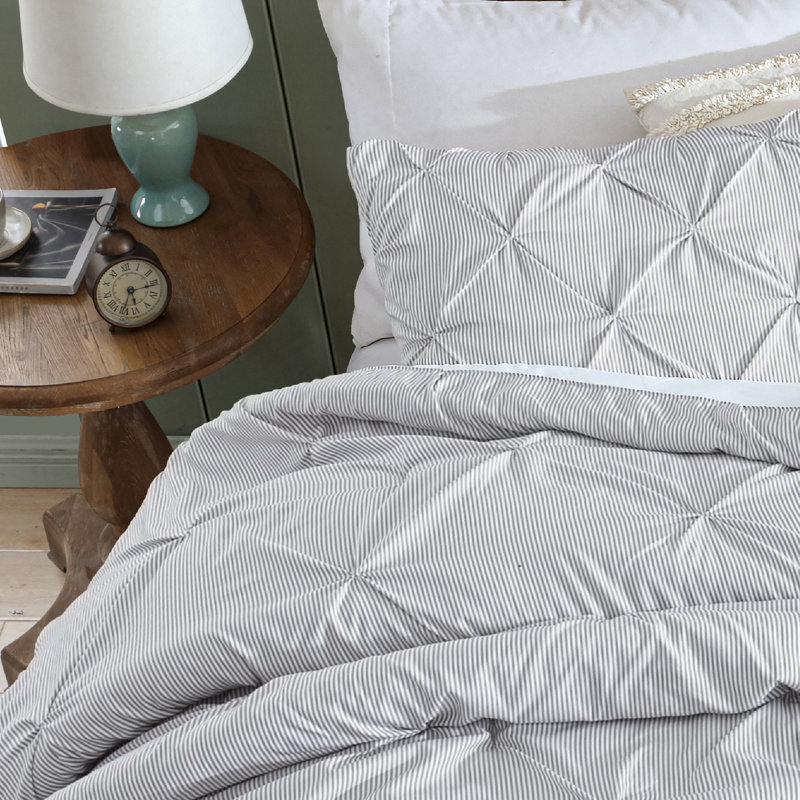 Swift Home Pintuck 3-Piece Microfiber Comforter Set - Solid Colors and Striped Designs - All-Seasonal, Durable, Easy Care