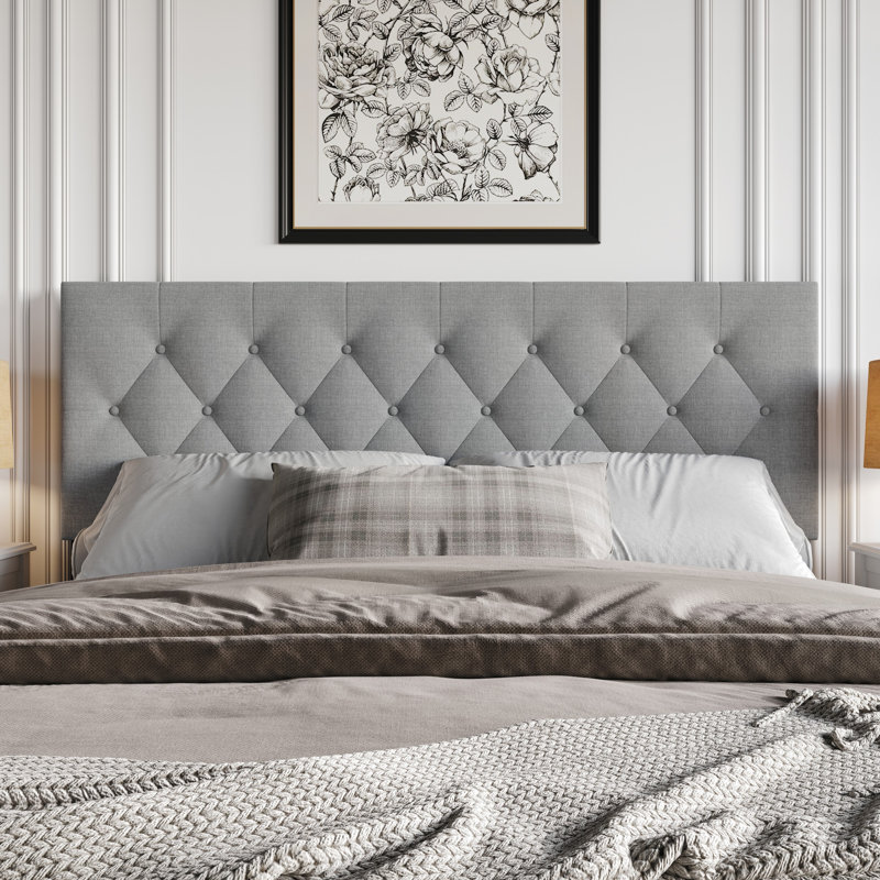 Gunnison Queen Tufted Upholstered Headboard, Gray, Queen