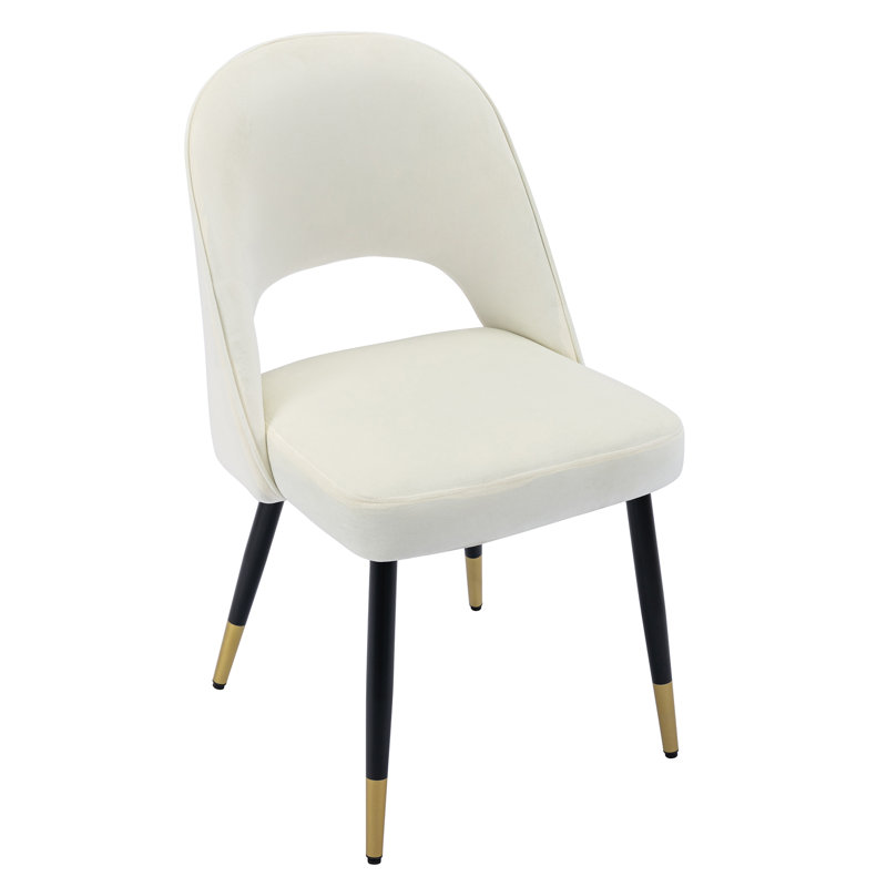 Beige Velvet Upholstered Side Chair with Metal Legs, Set of 2