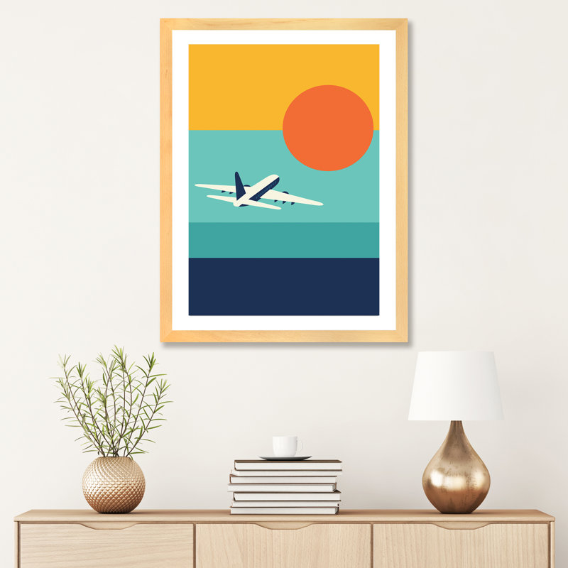 «Fly Away» par Andy Westface - impression d'art graphique, Blanc, Toile avec cadre en bois beige, H 32 po x l 24 po x P 1 po