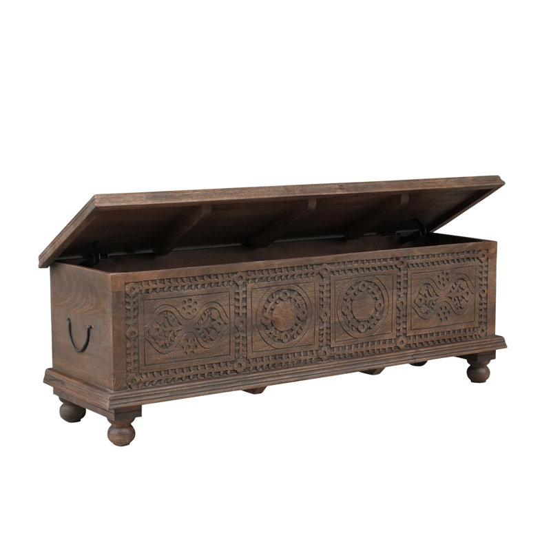54" Brown Solid Wood Medallion Storage Ottoman