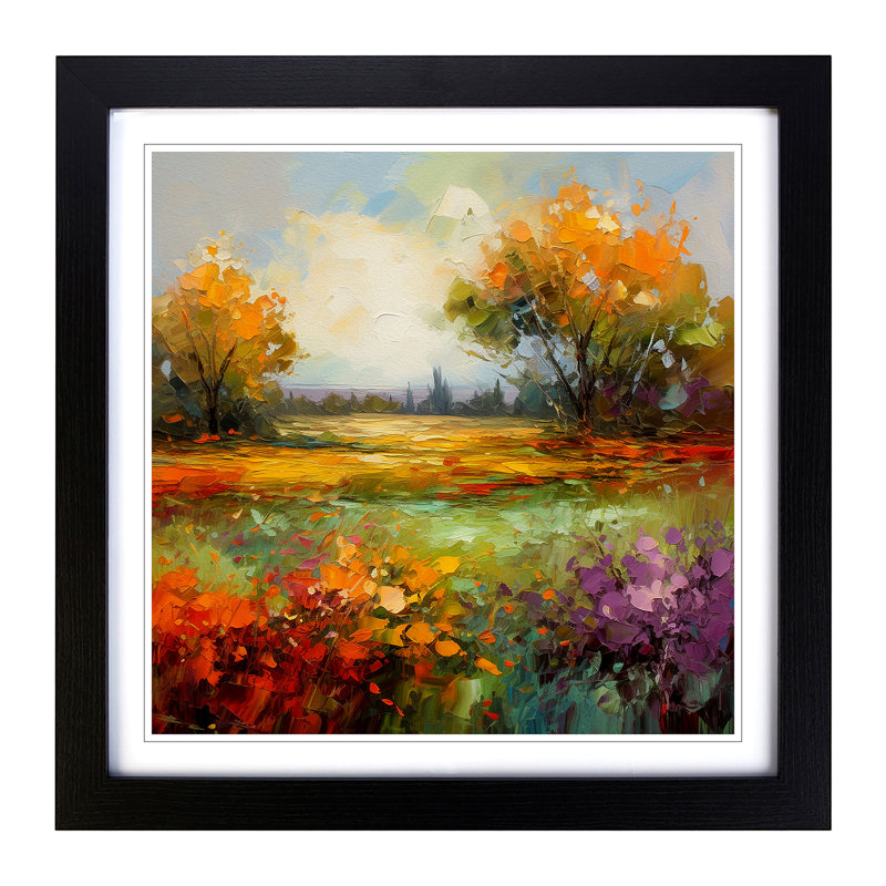 Meadow Palette Knife Painting No.1 - Single Picture Frame Print on Wood, Black