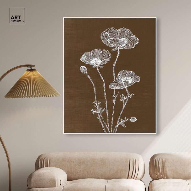 «White Poppy II», impression sur toile Boho Rustic par Art Remedy, cadre blanc, 36 x 45, H 46 po x l 37 po, Cadre blanc