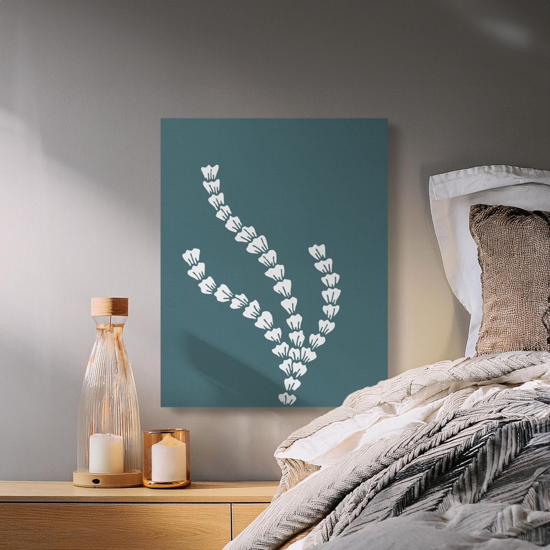 Teal White Organic Botanical Canvas Print