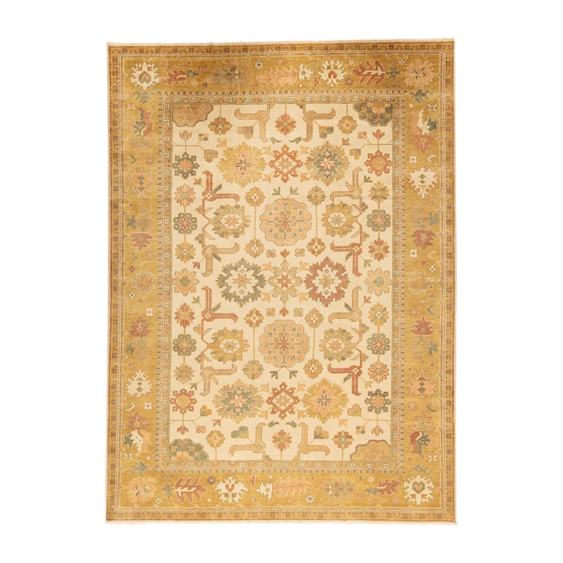 Tapis ivoire et doré de haute qualité noué à la main