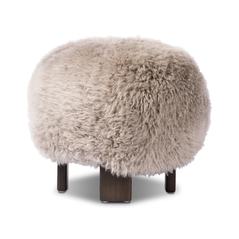 Genna 19.5" Wide Round Standard Ottoman, Taupe Mongolian Genuine Fur