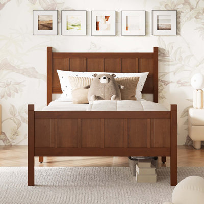 Lit à panneau plat avec tête et pied de lit, lit plateforme minimaliste moderne avec finition grain de bois, style shaker et style campagnard