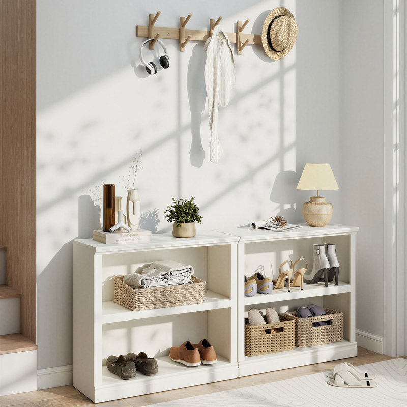 2 Tiers 30" Bookcase, Home Office Storage Floor Standing Bookshelf with Adjustable Shelf, White