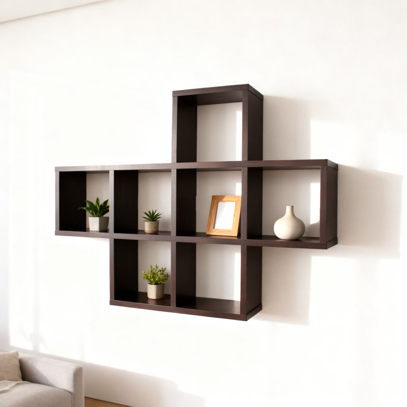 Cubby Shelving Unit With Walnut Finish, Functional Storage Organizer For Home And Office