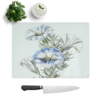Tempered Glass Nolana Flowers Chopping Board