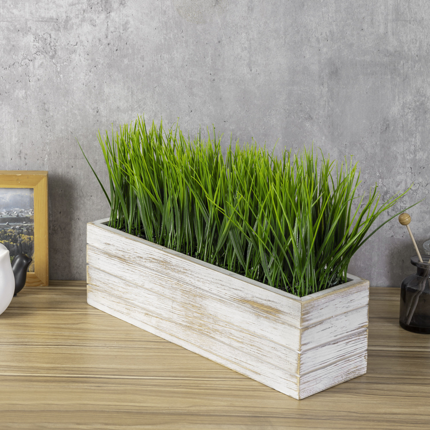 Rosecliff Heights 9.84'' Faux Onion Grass Grass in Wood Planter