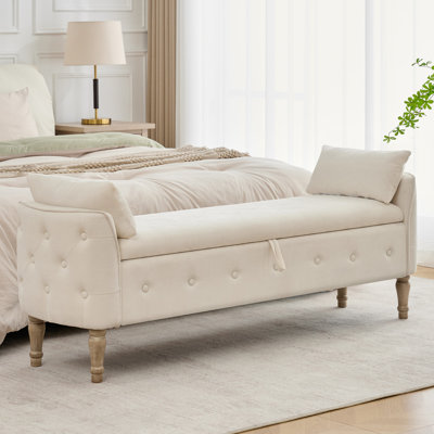 67" Linen Bedroom Storage Bench for End of Bed King Size with Tufted Armrest,Zipper Pocket