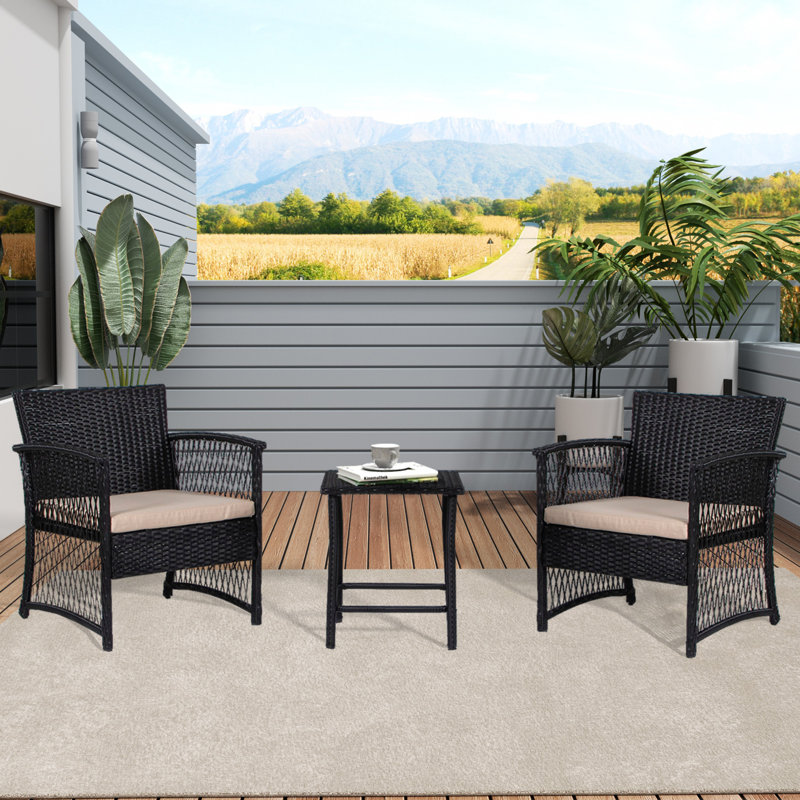 Bella 2 - Person Patio Conversation Set, Black, Beige