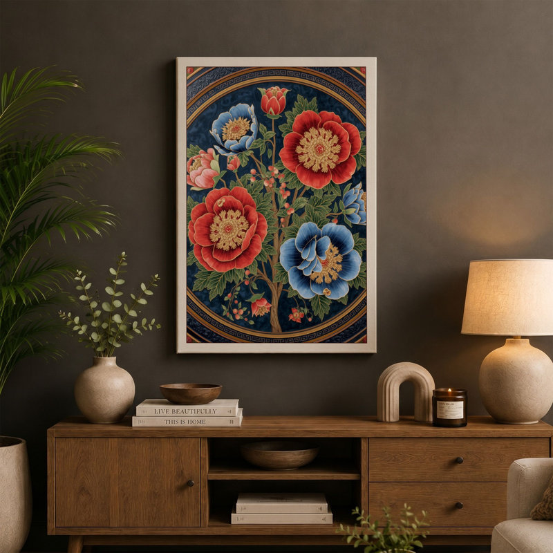 Circle Botanical - Wrapped Canvas, 30x20 - 76.2 x 50.8 cm, Ochre Border