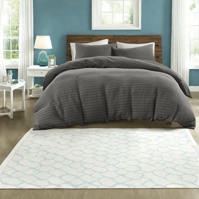 Ensembles de literie confortables en coton toutes saisons, texture gaufrée gris anthracite pour la maison