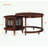 Vintage Round Nesting Coffee Table With 6 Bamboo-style Glass Doors And Ornamental Beaded Legs, Walnut Finish, 31.5" Diameter Retro Accent Table For Living Room