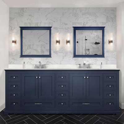 Double Basin Bathroom Vanity 84" Wide X 22" Deep, White Quartz Top, With Faucet Set