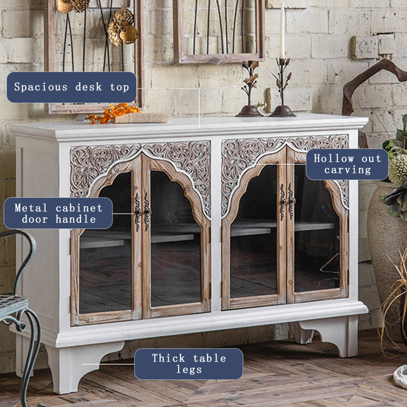 Retro White Solid Wood Sideboard