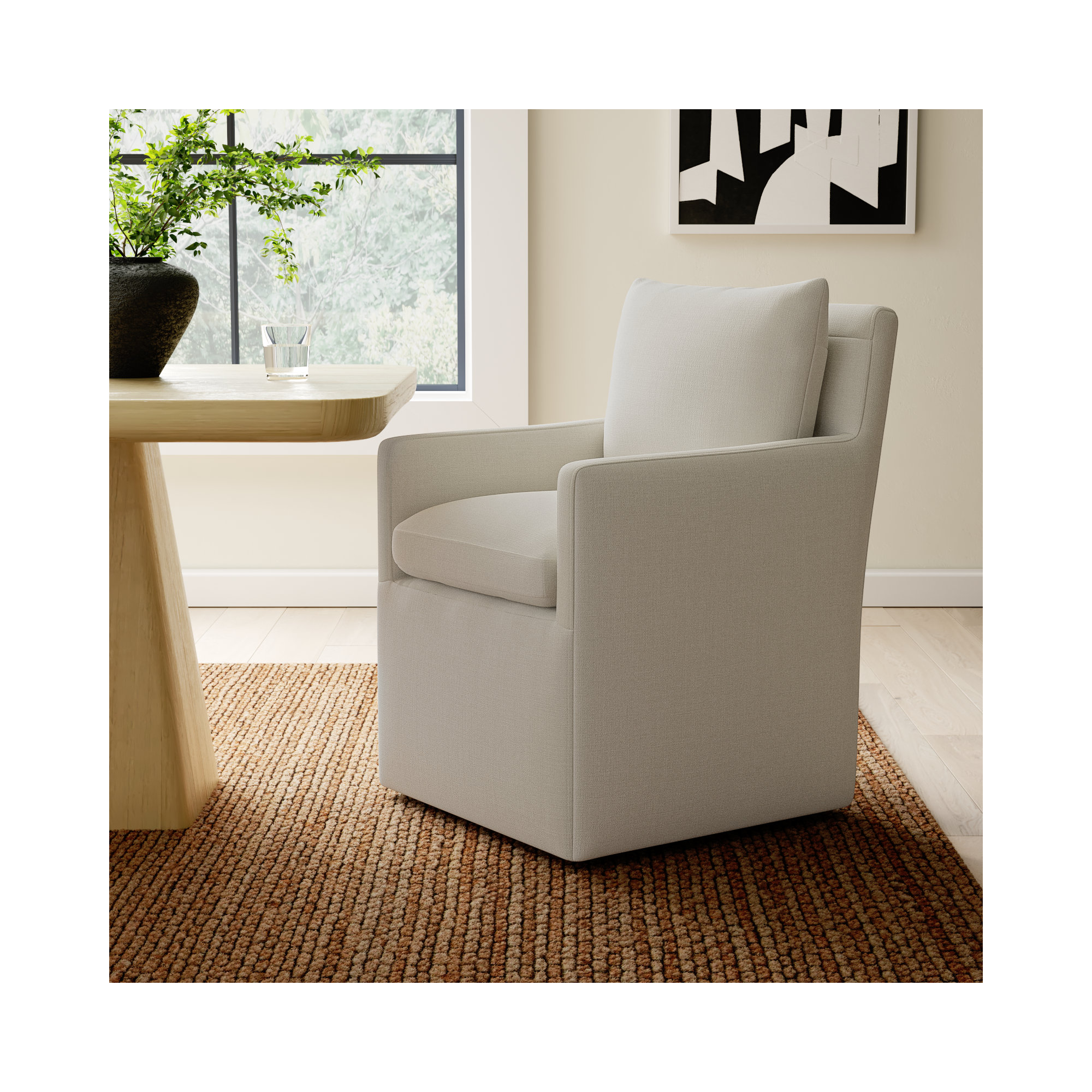 Alayaa Performance Upholstered Armchair with Casters, Effie Linen Performance Linen