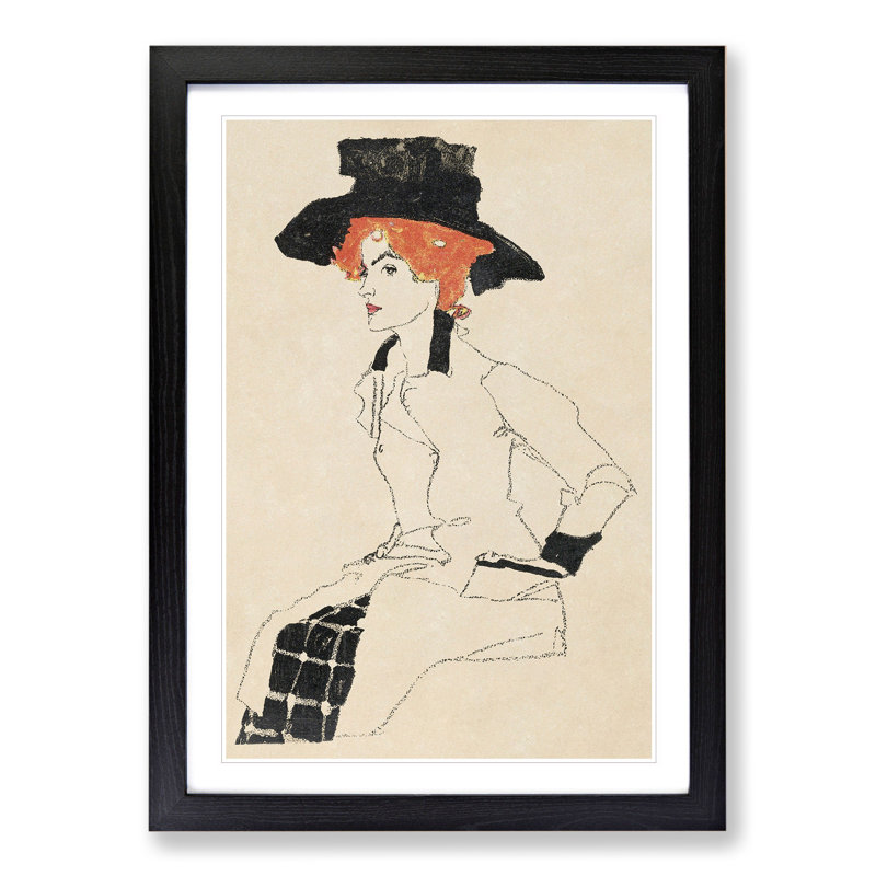 Portrait of a Woman Vol.2 by Egon Schiele - Picture Frame Painting, 48cm H x 36cm W x 2cm D, Black Framed