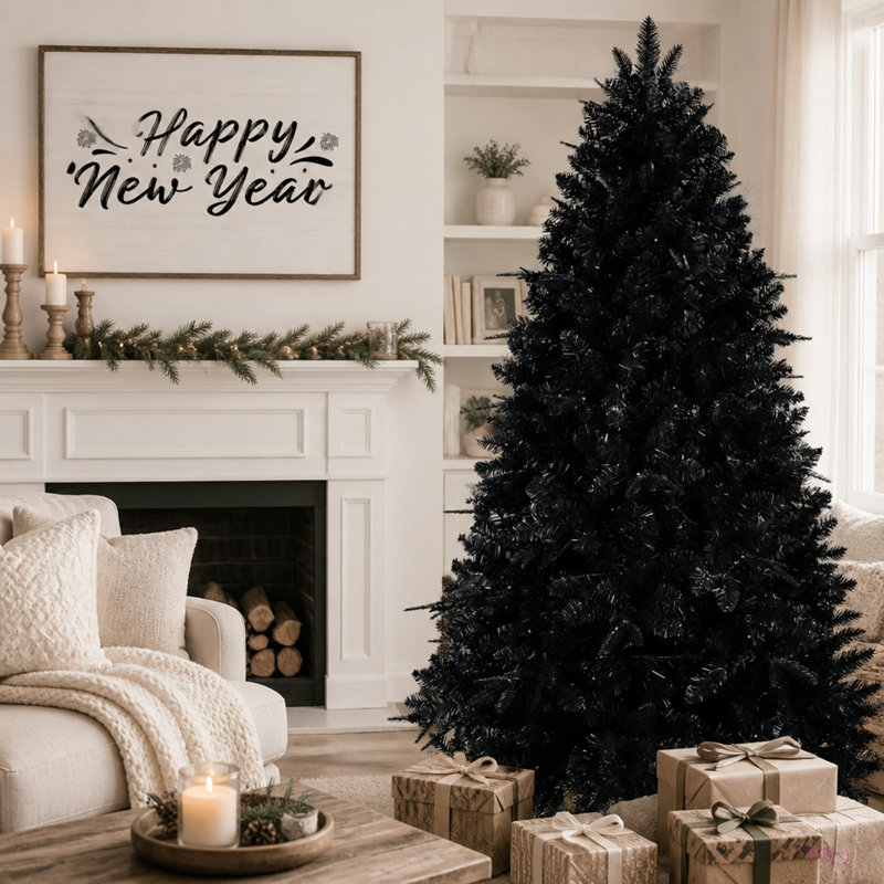 Arbre de Noël 8 pi avec 600 lumières DEL, arbre artificiel 2486 PE + PVC pour décoration d'Halloween et des Fêtes, structure à charnières avec support en métal stable