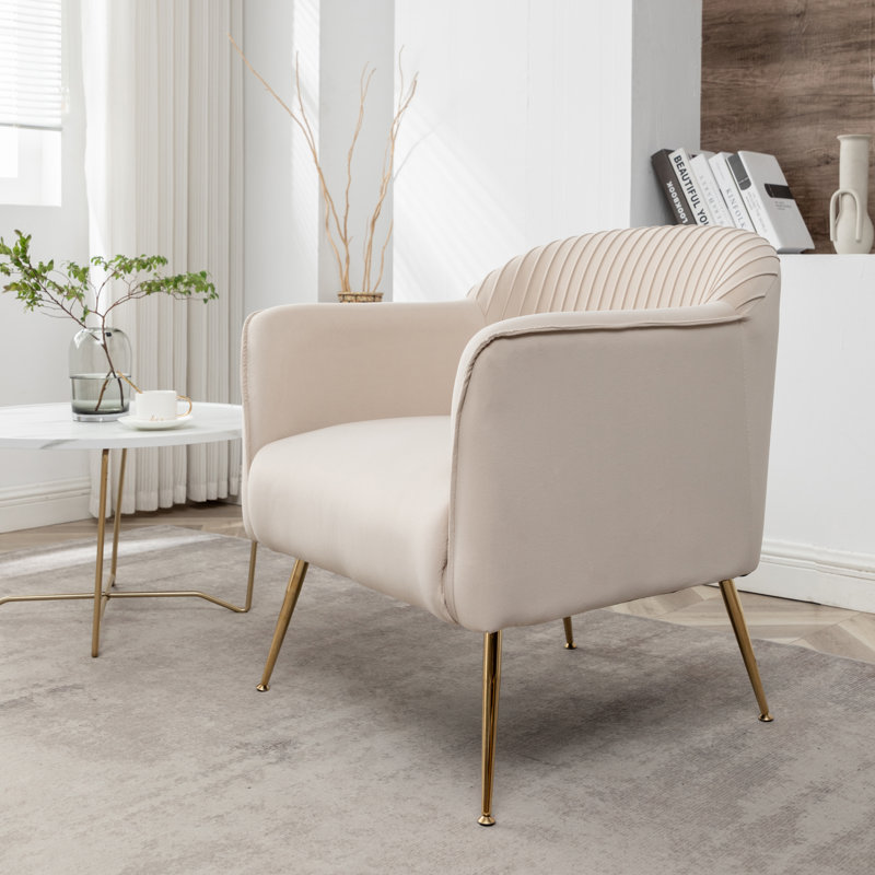 Raziye Velvet Barrel Chair, Tan