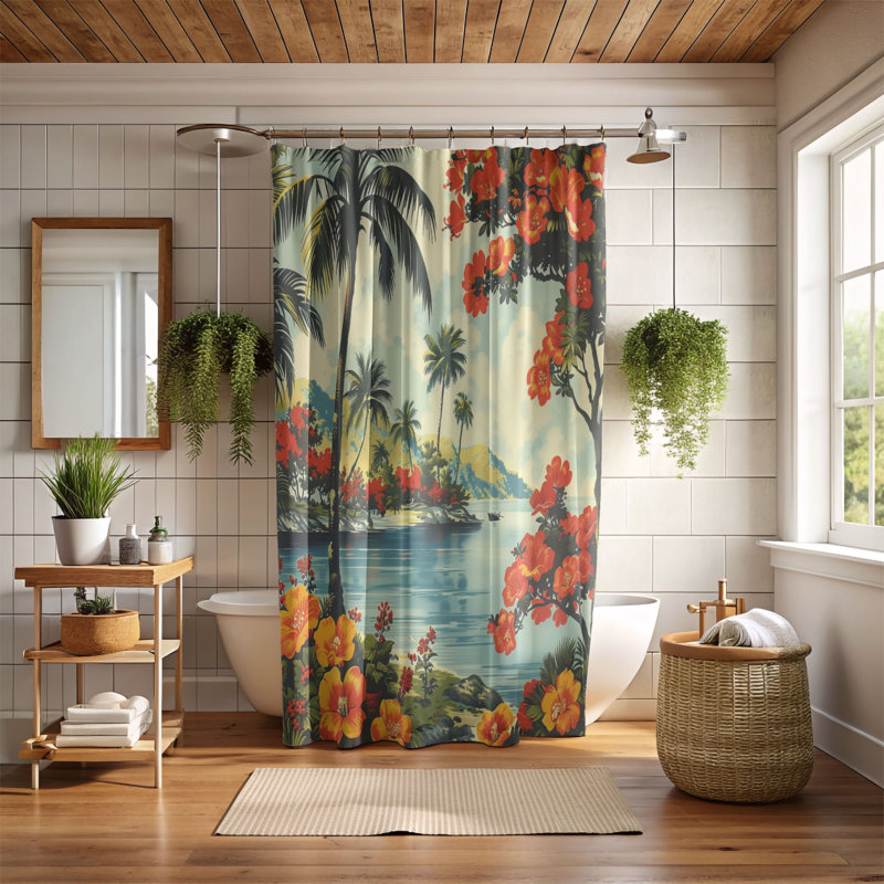 Rideau de douche classique 1 pièce Classic Hawaiian Art, H 74 po x l 71 po