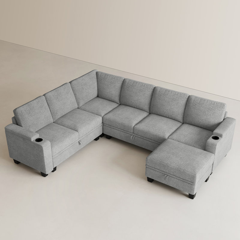 Canapé modulaire en L chenille avec repose-pieds avec rangement Chenille, Gris chenille