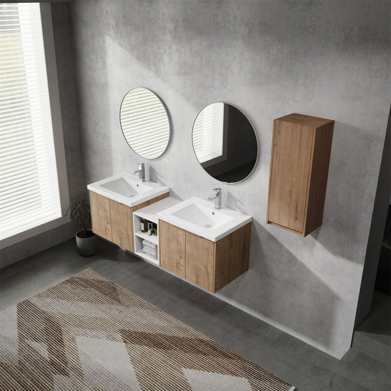 Meuble-lavabo mural avec lavabo et armoire latérale, 59"