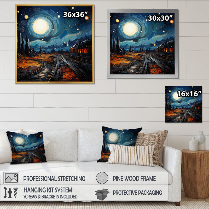Blue Train Rails By Vincent II - Transportation Canvas Prints, Toile tendue, H 16 po x l 16 po x P 1 po