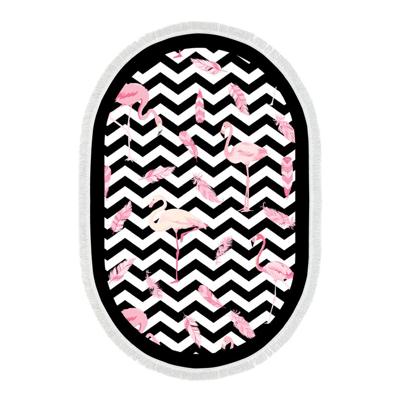 Tapis à chevrons en polyester tissé à plat noir / blanc / rose Noreen, Ovale 5 pi 3 po x 7 pi 7 po