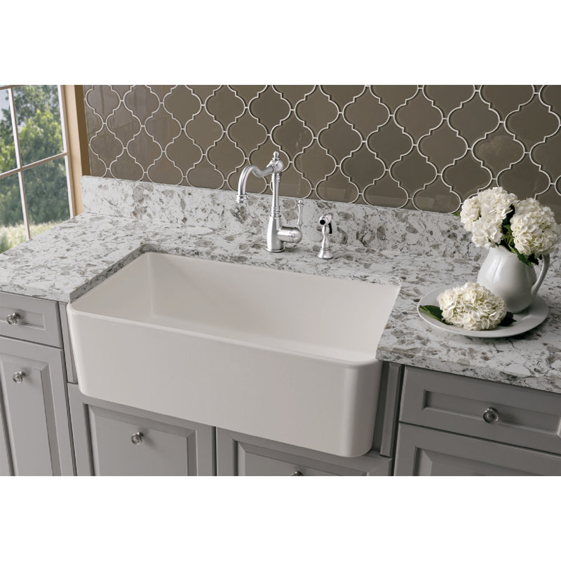 Cerana 33" Fireclay Single Bowl Apron-Front Farmhouse Sink, Biscuit