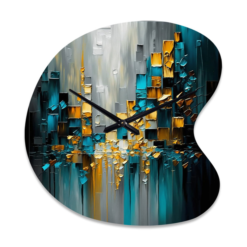 Abstrait géométrique noir et vert III - horloge murale géométrique en forme unique, horloge murale asymétrique moderne, Petit