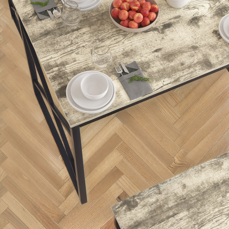 Ensemble de table de salle à manger 3 pièces 43,3 pouces gris Aithan avec bancs, ensemble de table de cuisine rustique pour petits espaces, ensemble de salle à manger de style campagne moderne avec banc pour cuisine et salle à manger