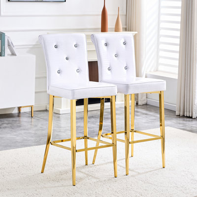 Modern Faux Leather Fixed Upholstered Bar Stool with Metal Base