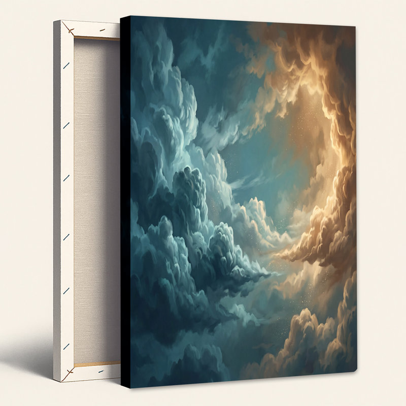 Art sur toile bleu foncé et soleil, H 20 po x l 30 po